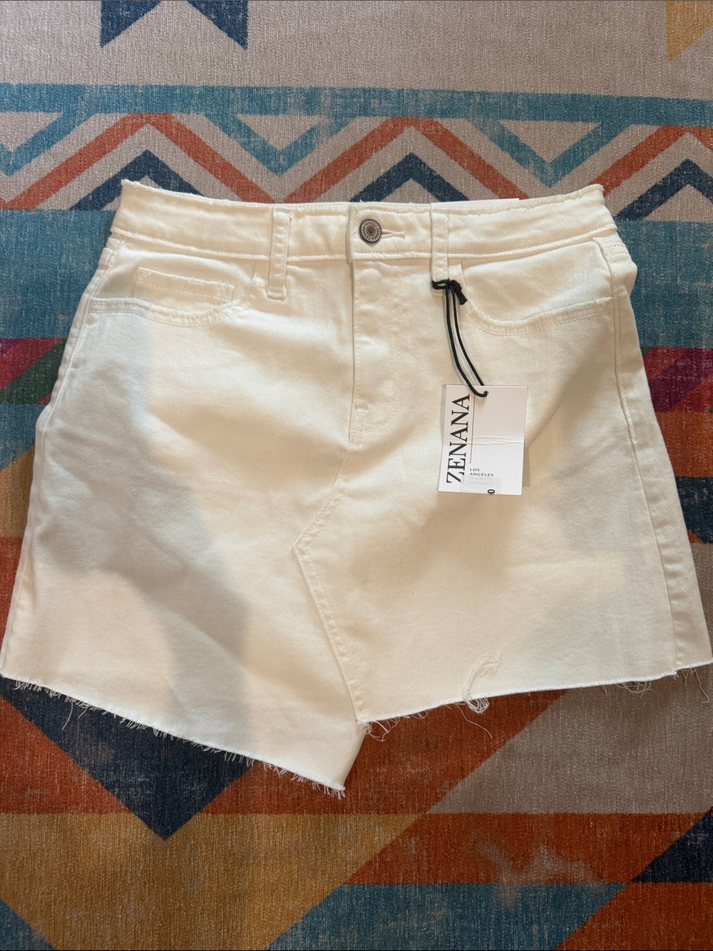 Zenana Outfitters Cream Asymmetric Denim Skort